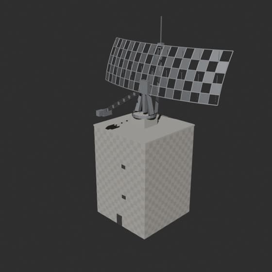 Camp Hero radar prefab, active era — checkerboard mesh sail